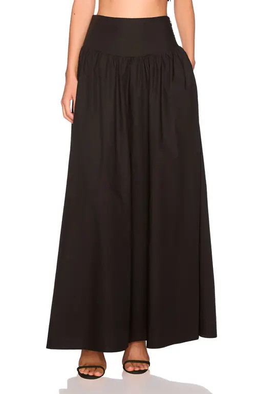 Susana Monaco Drop Waist Cotton Poplin Maxi Skirt in Black at Nordstrom, Size Small | Nordstrom