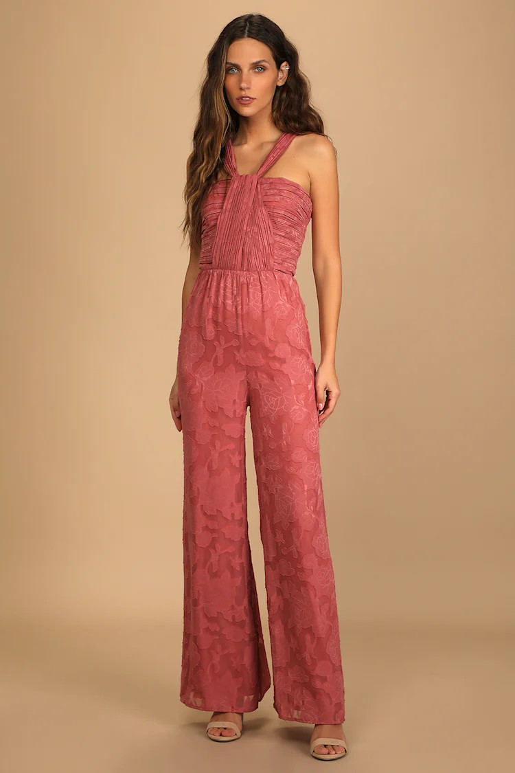 Lovely Celebration Rose Pink Floral Burnout Chiffon Jumpsuit | Lulus (US)
