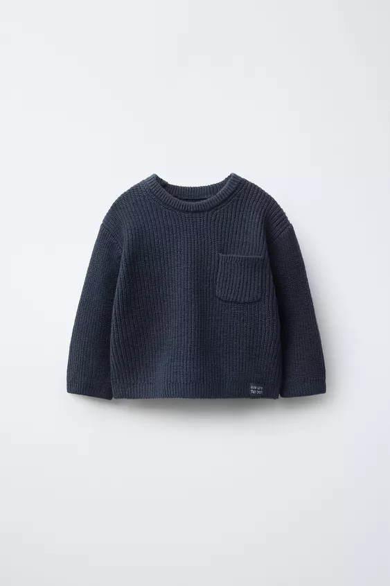 Long sleeve round neck knit jumper. Patch pocket on the chest and a label on the hem. Button clos... | Zara US