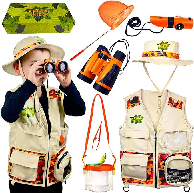 Kidz@Play Bug Hunting Kit, Vest, Hat, Binoculars, Lg. Net, Bug Container, Whistle, Flashlight, Ma... | Amazon (US)