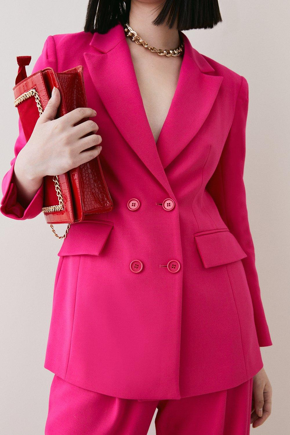 Compact Stretch Double Breasted Blazer | Karen Millen | Karen Millen US