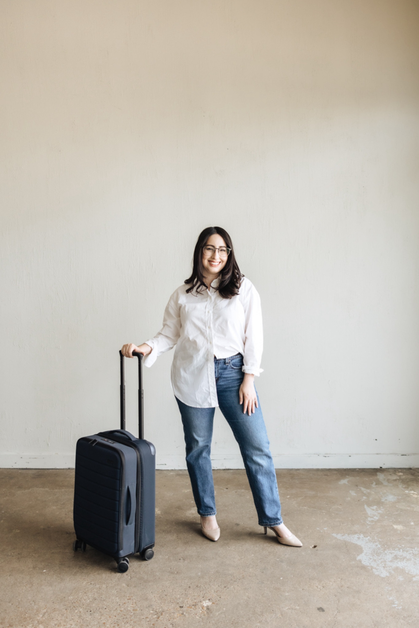 Travel branding photography | travel and lifestyle blogger | branding outfit | away luggage carry on suitcase navy bluee

#LTKTravel #LTKFindsUnder100 #LTKWorkwear