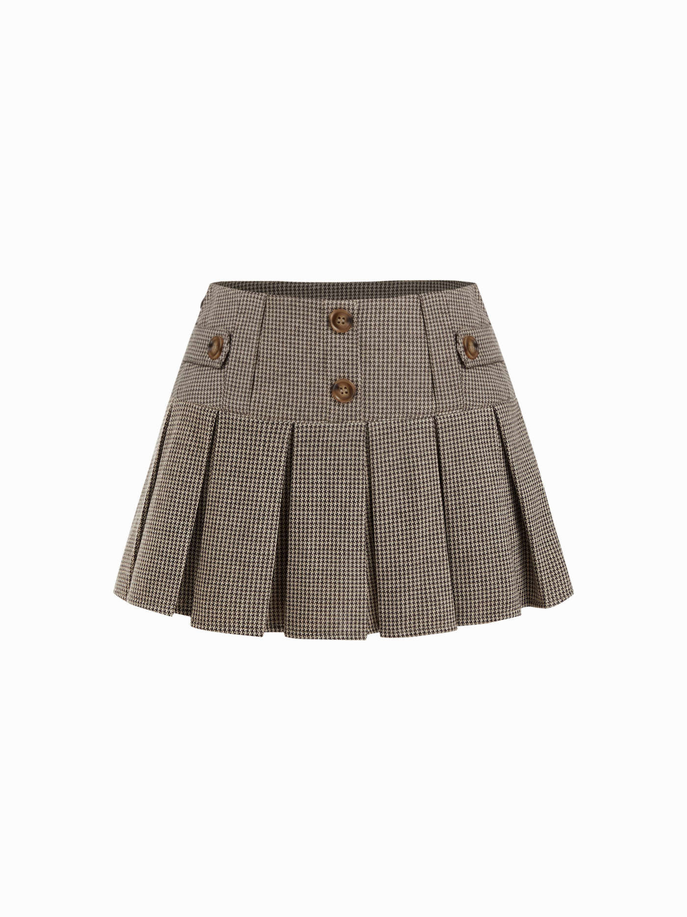 snelle outfits Jacquard Jacquard Low Rise Houndstooth Pleated Mini Skort With Button Detail For D... | Cider