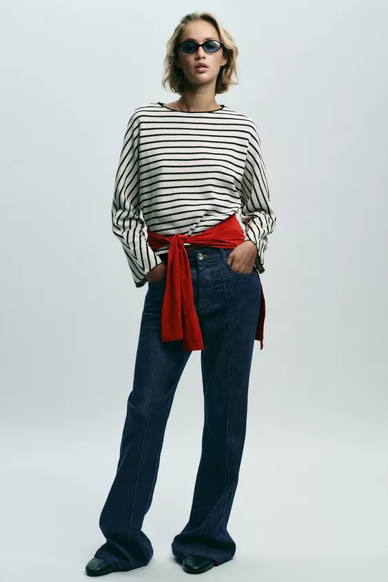 STRIPED BATWING SLEEVE TOP | Zara UK