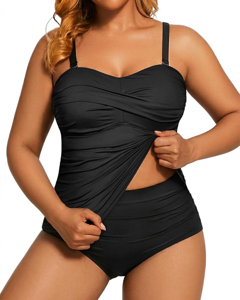 Aqua Eve Women Two Piece Plus Size Tankini Strapless Bathing Suits Bandeau Swimsuits with High Wa... | Amazon (US)