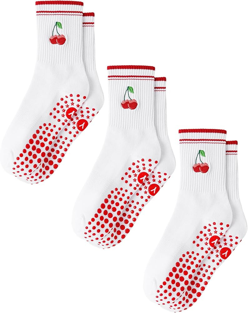 Yawlsow Pilates Grip Socks for Women Yoga Grippy Socks Cute Barre Non Skid Athletic Crew Sticky S... | Amazon (US)