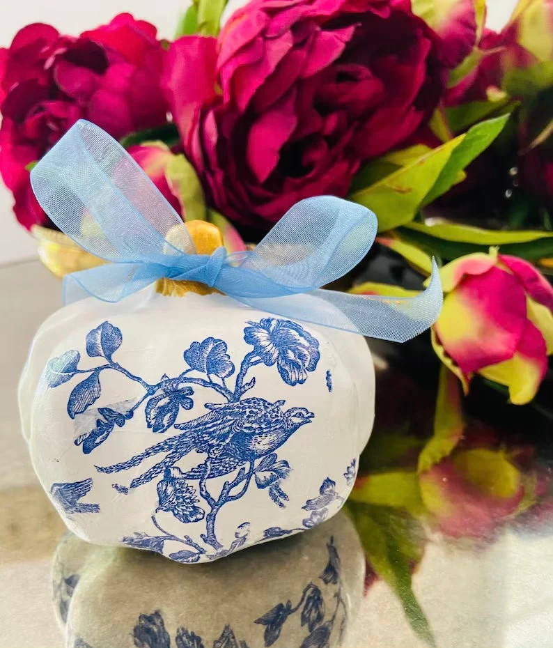 BLUE WHITE PUMPKIN Fall Decor Chinoiserie Chic Pagoda - Etsy | Etsy (US)