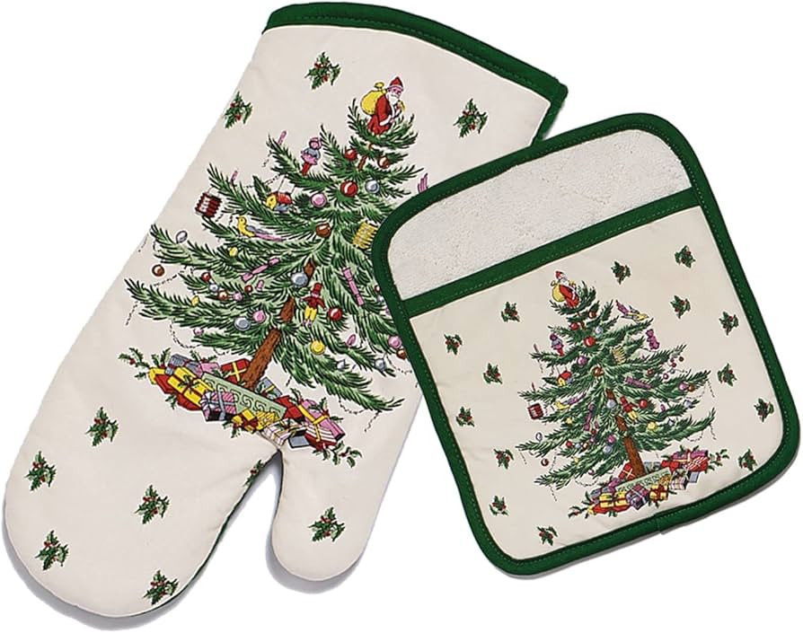 Spode - 2pc Kitchen Set, Matching Oven Mitt & Pot Holder, Holiday Home Decor (Spode Christmas Tre... | Amazon (US)