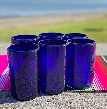 Hand Blown Mexican Drinking Glasses – Set of 6 Cobalt Water Glasses (14 oz each) | Amazon (US)
