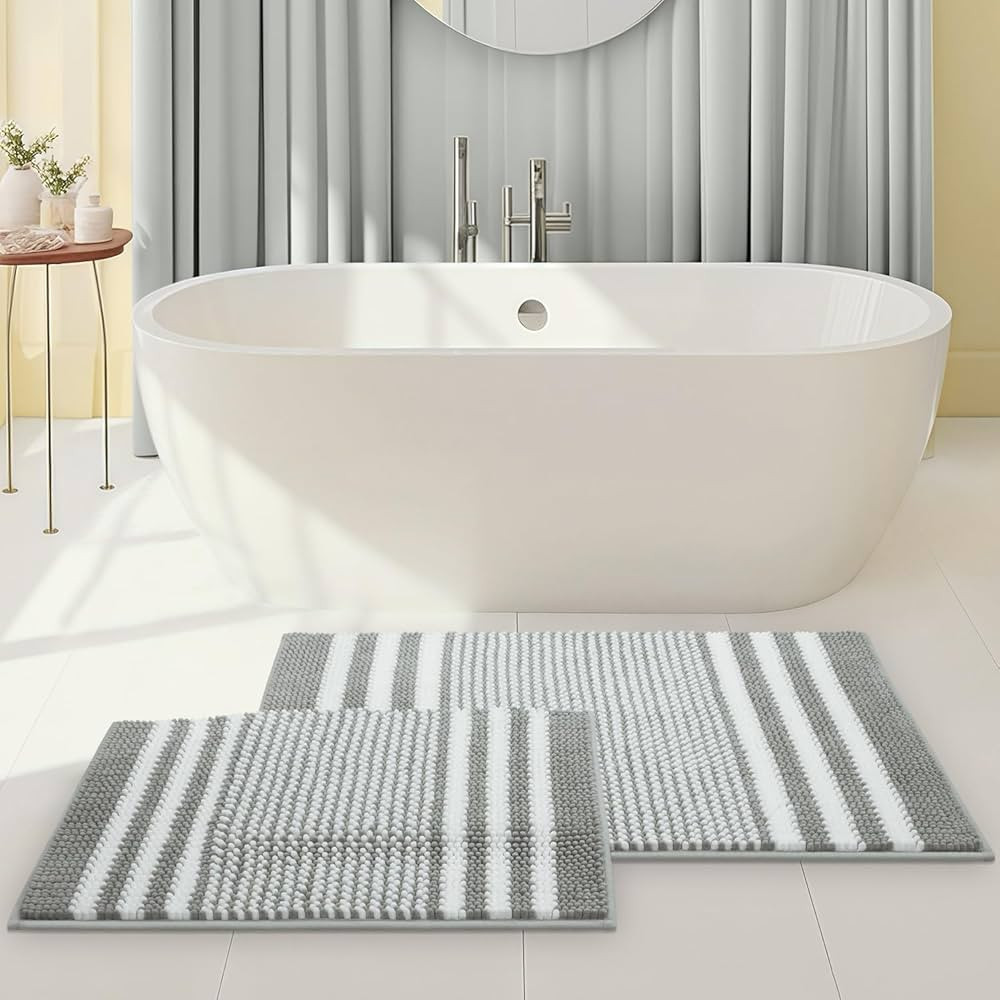 Tindbea Bathroom Rugs Set 2 Piece, Extra Soft and Absorbent Fluffy Striped Chenille Bath Mat Rug ... | Amazon (US)