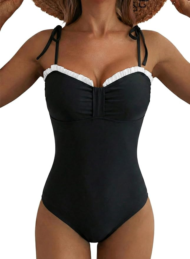 Herseas Women’s Striped One Piece Swimsuits Tie Shoulder High Cut Tummy Control Bathing Suit 20... | Amazon (US)