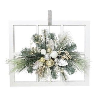 White & Silver Lighted Window Pane with Greenery | Michaels Stores