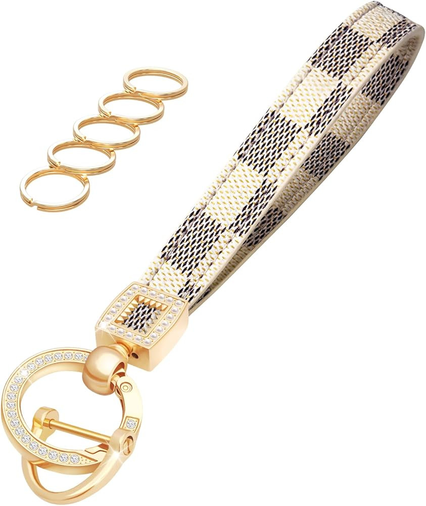 OHKYOOT Leather Wristlet Keychain,Wrist Keychain Car Key Chain with 5 Key Ring and Anti-Lost D Ri... | Amazon (US)