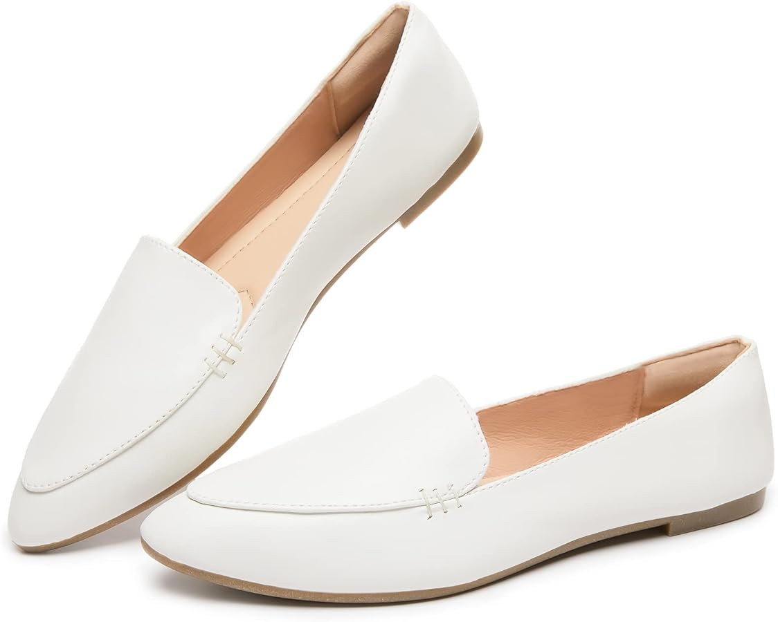 FINIWOR Loafers for Women Pointed Toe Dress Flats Shoes | Amazon (US)