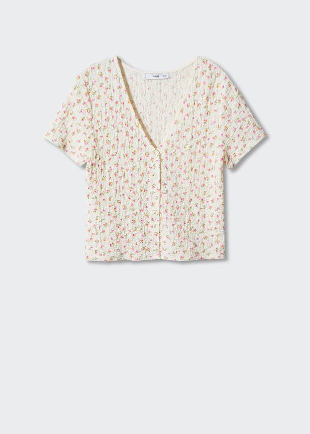 Textured t-shirt with buttons -  Women | Mango USA | MANGO (US)