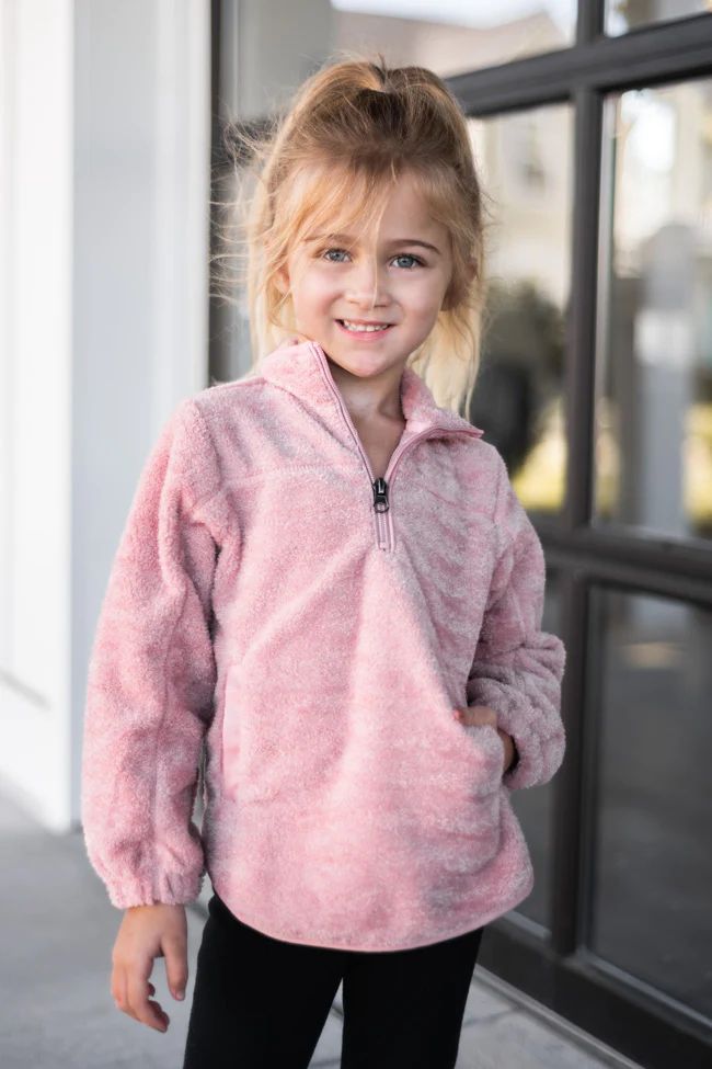 Around The Clock Kids Mauve Quarter Zip Sherpa Pullover | The Pink Lily Boutique