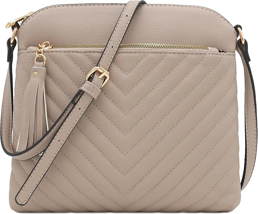 Chevron Quilted Medium Crossbody Bag with Tassel Accent | Amazon (US)