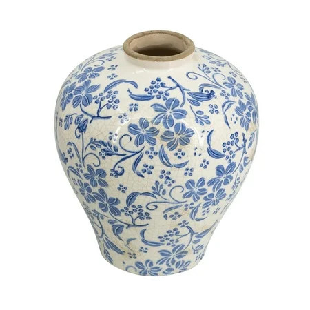 A&B Home Round Ceramic Vase with Blue Floral Design 7.7" x 7.7" x 9.1" | Walmart (US)