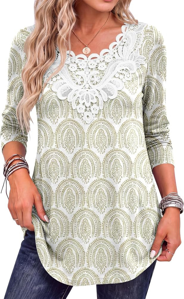 ANRABESS Womens Long Sleeve Shirts Lace Fall Tunic Tops | Amazon (US)