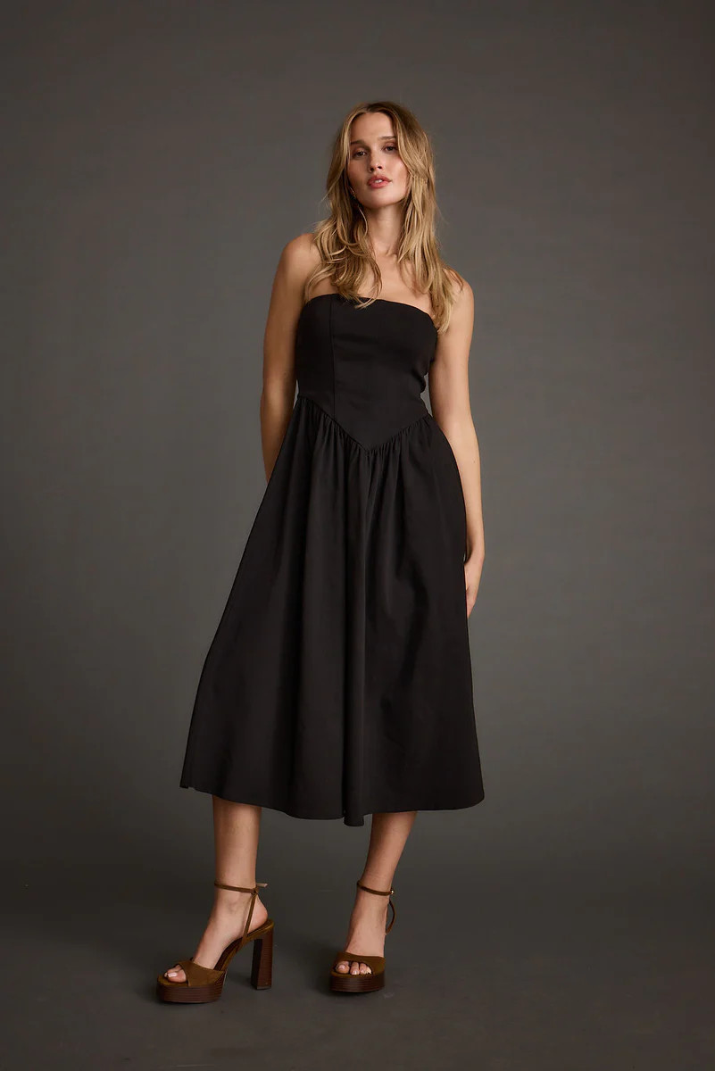 Blaire Strapless Drop Waist Midi Dress | 12th Tribe