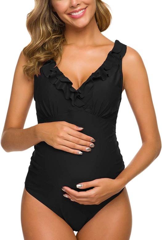 One Piece Maternity Swimsuits Ruffle Flounce Swimwear Falbala Monokini Deep V Neck Bathing Suits | Amazon (US)