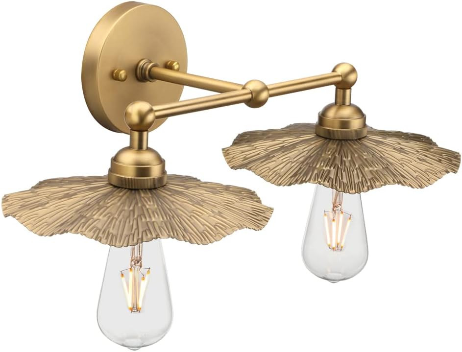 Pathson 2 Lights Vintage Metal Wall Sconce Brass Finished, Split Flower Design Wall Lamp Fixture,... | Amazon (US)