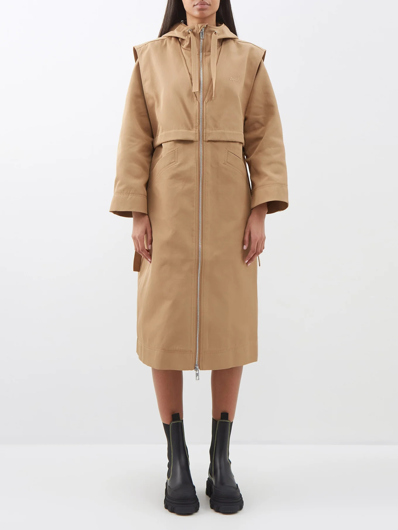 Zipped hooded recycled-fibre twill coat | Matches (US)