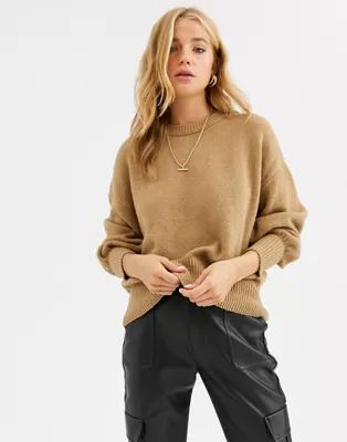 Pull&Bear volume sleeve sweater in tan | ASOS US