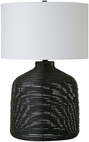 Henn&Hart 27" Tall Oversized/Rattan Table Lamp with Fabric Shade in Black Rattan/White, Lamp, Des... | Amazon (US)