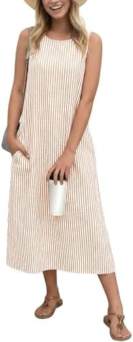 LOMON Cotton Dresses for Womens Summer Casual Tank Dress Beach Vacation Outfits with Pockets | Amazon (US)