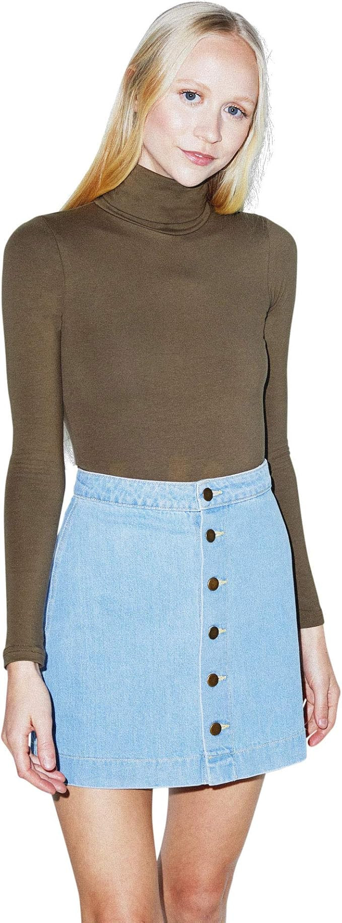 American Apparel Women's Denim Button Front A-line Mini Skirt | Amazon (US)