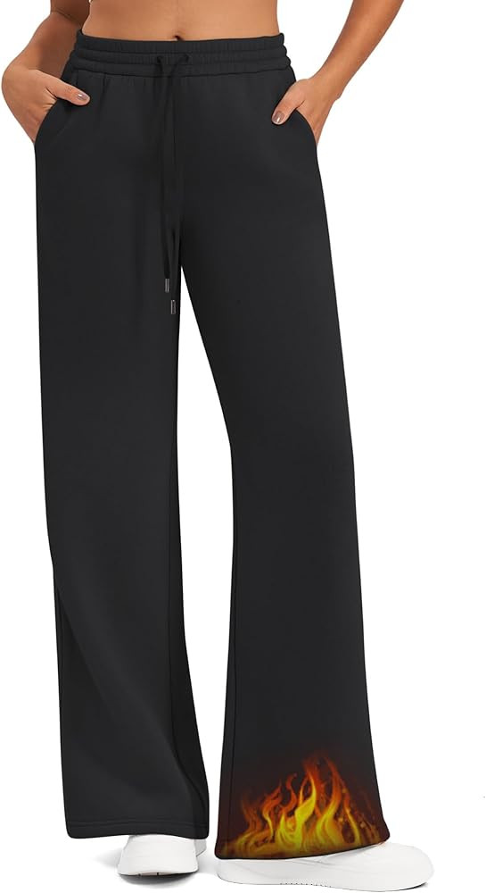G4Free Flurrylux Fleece Lined Sweatpants Women Cotton Wide Leg Pants with Pockets Lounge Casual | Amazon (US)