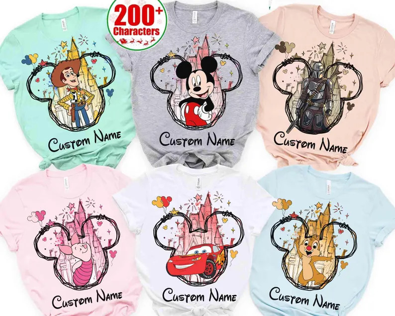 Personalized All Disney Characters Castle Shirt, Mickey & Friends Toy Story Monsters Inc Star War... | Etsy (US)