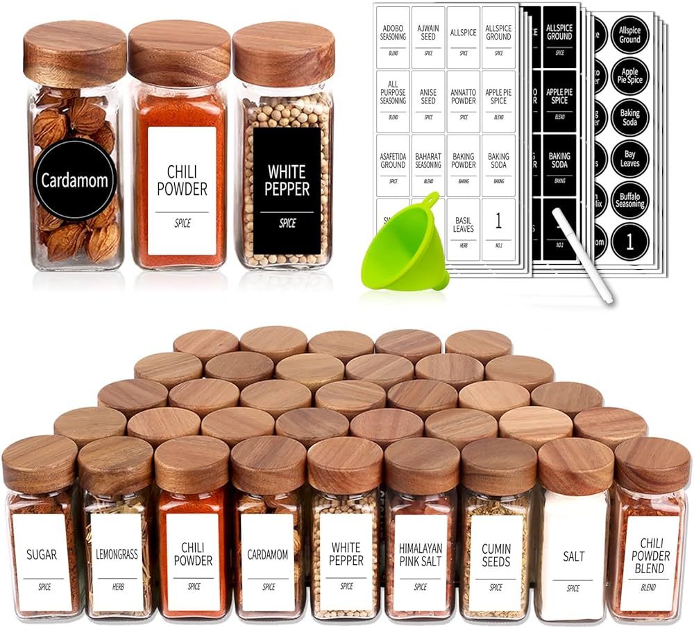 Churboro 36 Spice Jars with 547 Labels - Glass Spice Jars with Shaker Lids - 4 Oz Square Spice Co... | Amazon (US)