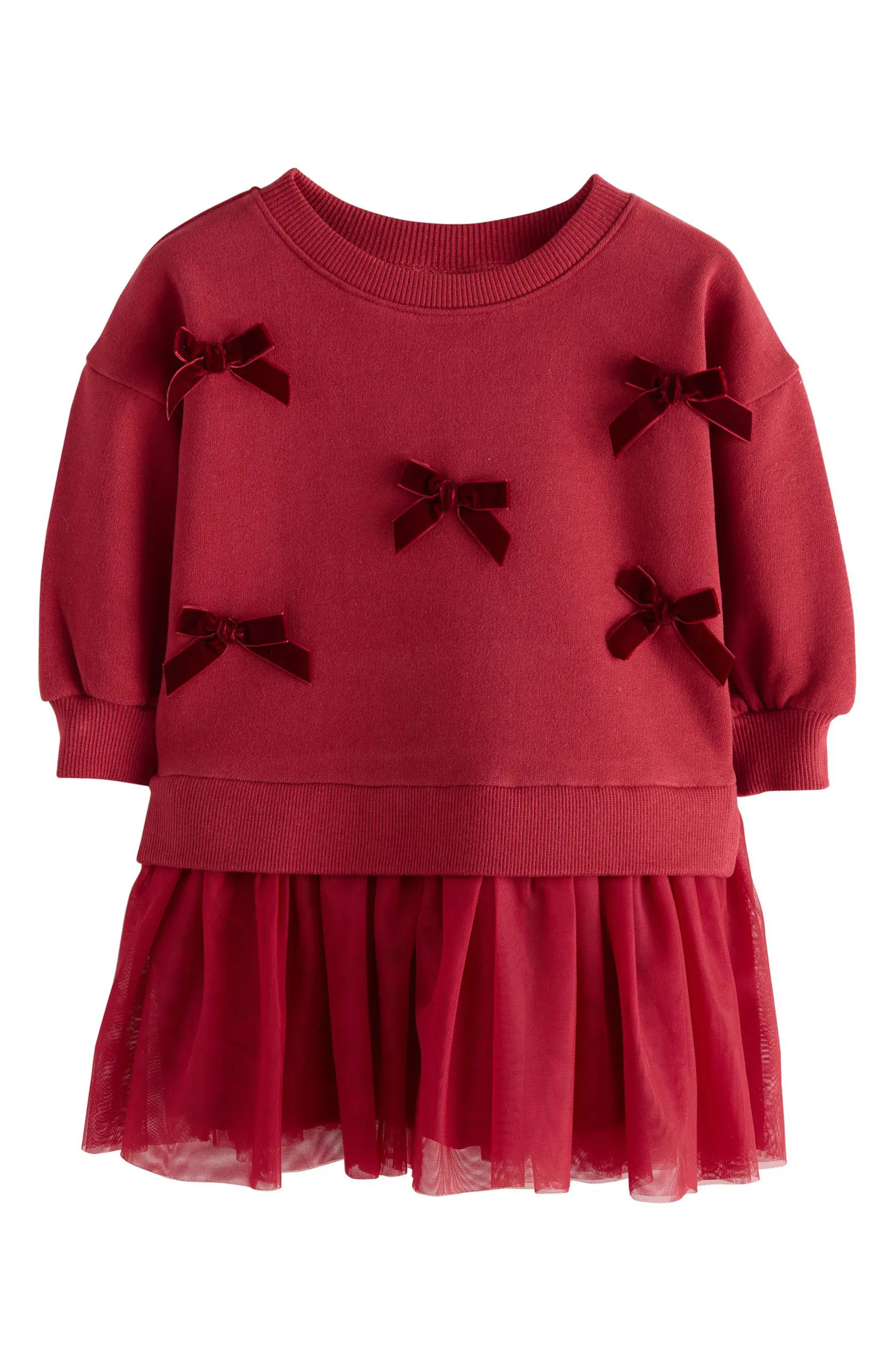 NEXT Kids' Velvet Bow Long Sleeve Sweatshirt Party Dress | Nordstrom | Nordstrom