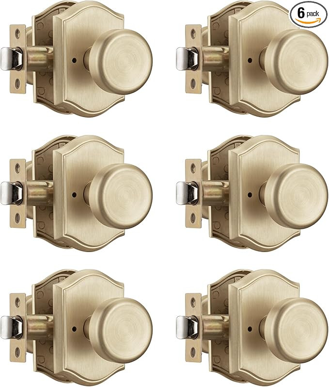 6 Pack Pismo Doorknobs for Bath & Bedroom, Gold Interior Door Knobs with Camelot Trim, Satin Bras... | Amazon (US)