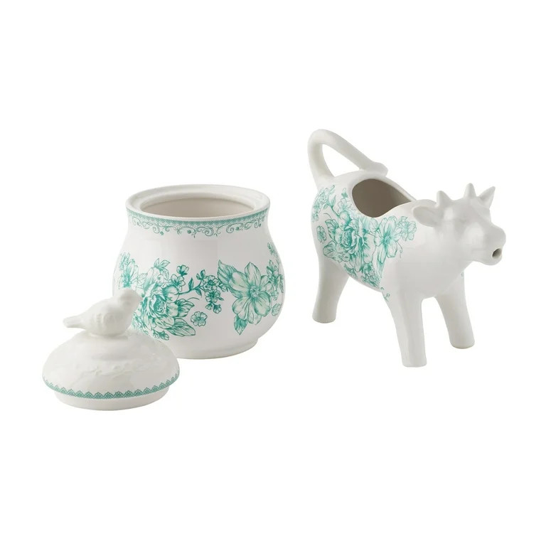 The Pioneer Woman Agatha Stoneware Sugar Bowl & Creamer Set, Green | Walmart (US)