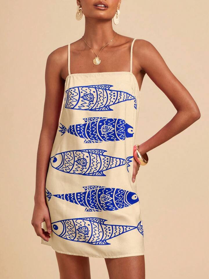 Travachic Spring/Summer Vacation Sleeveless Printed Chiffon Mini Dress For Women Vacation Dress,Boho Clothes Women | SHEIN