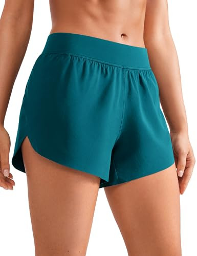 CRZ YOGA Mid Waisted Split Running Shorts for Women 4" - Comfy Mesh Liner for Workout Athletic Gym Track Quick Dry Borealis Green XX-Small | Amazon (US)