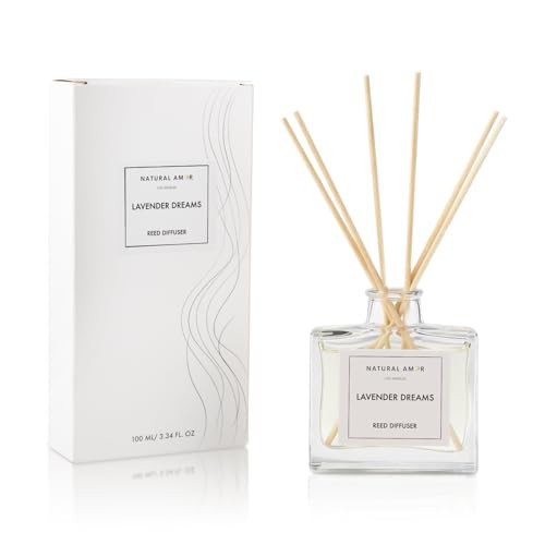 Natural Amor Lavender Reed Diffuser Set, 3.38 fl oz Scented Diffuser with Sticks Home Fragrance Reed Diffuser for Bathroom Shelf Bedroom Living Room | Amazon (US)