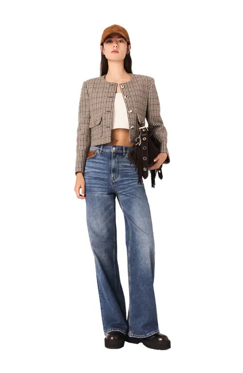 maje Short checked jacket in Beige at Nordstrom, Size 34 Eu | Nordstrom