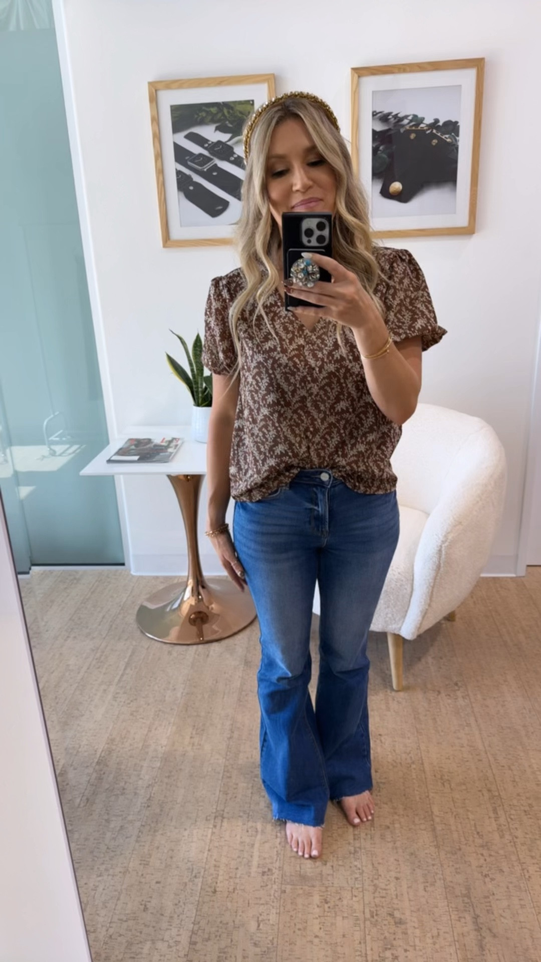 Fall vibes!! Raw edge flare jeans by Risen, sized down to a 26. Puffed sleeve floral fall blouse size small. 

#LTKSeasonal #LTKFallSale #LTKVideo