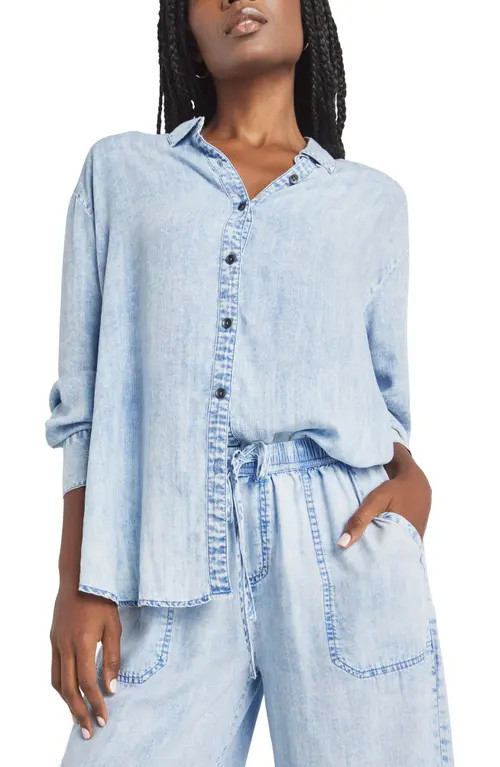 Splendid Bleached Button-Up Shirt in Bleached Indigo at Nordstrom, Size Medium | Nordstrom
