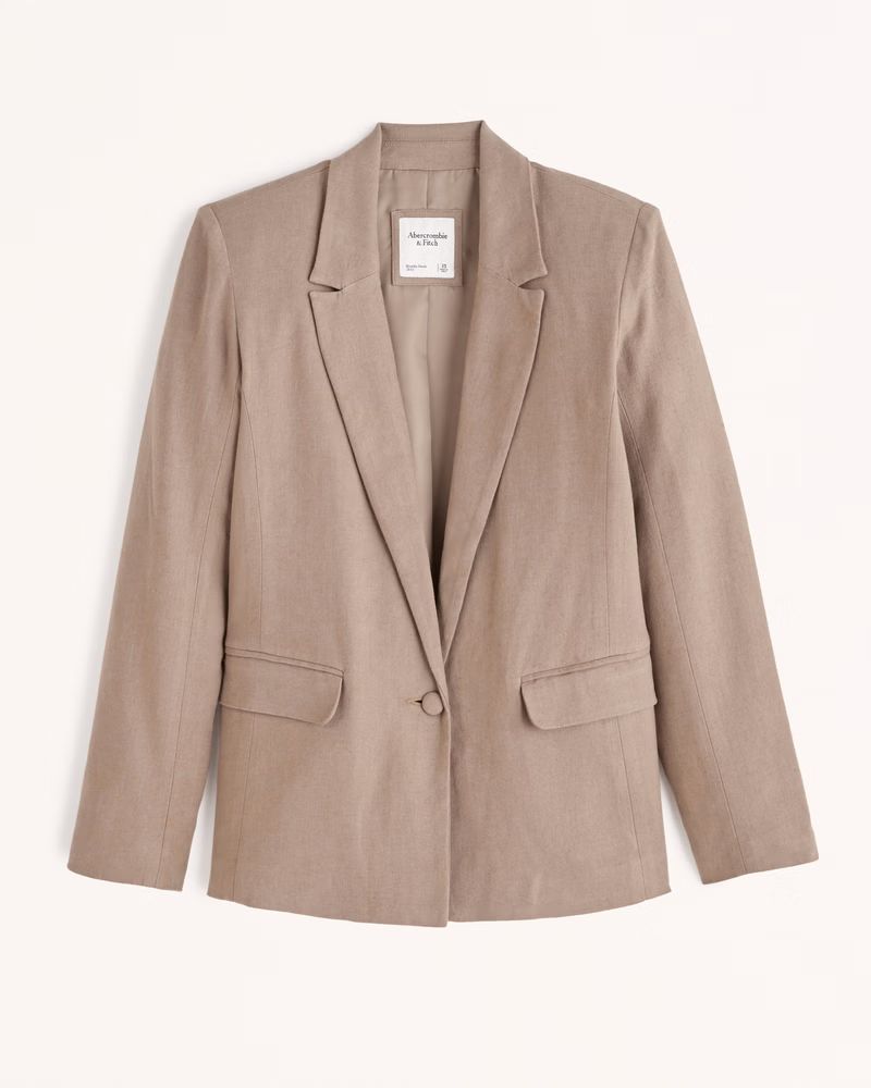 Abercrombie & Fitch Women's Linen-Blend Single-Breasted Blazer in Brown - Size XL | Abercrombie & Fitch (US)