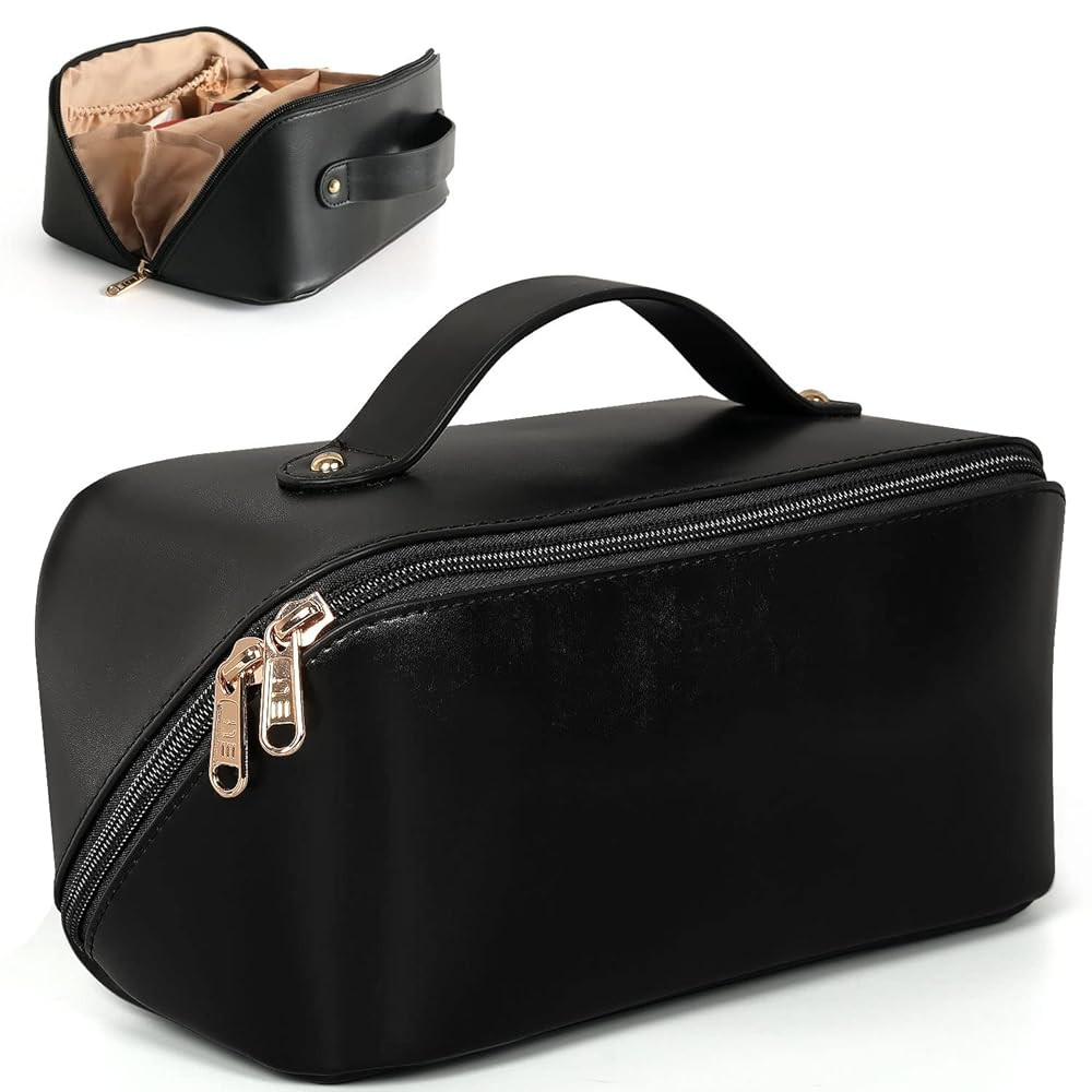 Large Capacity Cosmetic Bag, Travel Cosmetic Storage Bag with Handle, Portable Zipper Cosmetic Ba... | Amazon (US)
