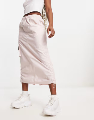 ASOS DESIGN side ruched cargo maxi skirt in pink | ASOS (Global)