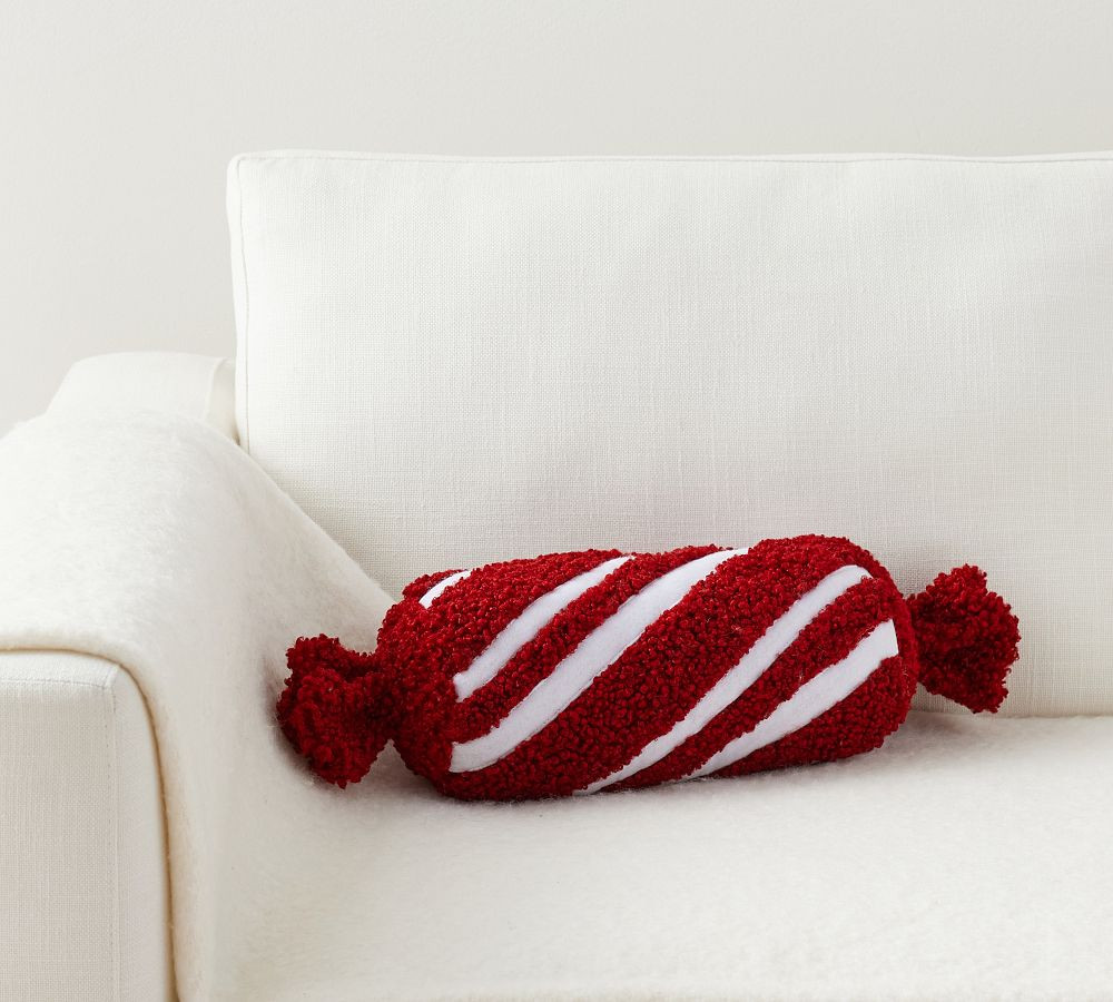 Cozy Teddy Peppermint Twist Candy Shaped Throw Pillow | Pottery Barn (US)