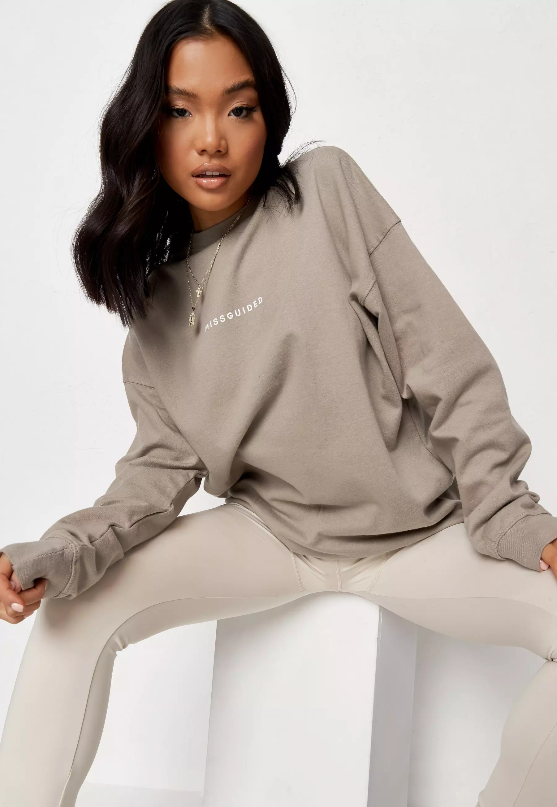 Sand Missguided Loopback Basic Sweatshirt | Missguided (US & CA)
