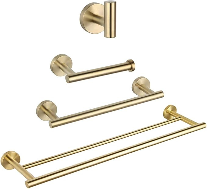 Bathroom Hardware Set 4 Pieces Brushed PVD Zirconium Gold SUS 304 Stainless Steel Bathroom Hardwa... | Amazon (US)