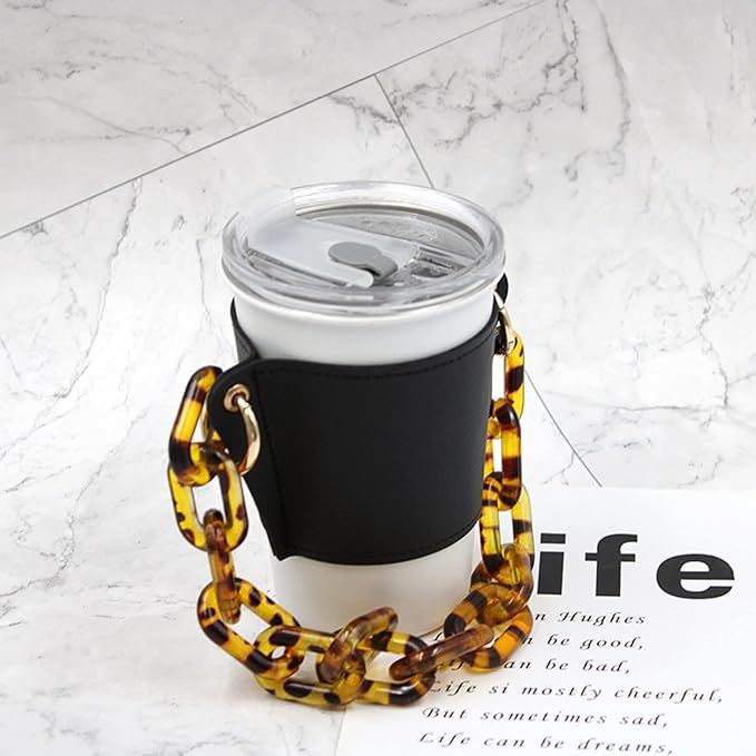 HONGTT Coffee Sleeves Reusable Coffee Cup Holder with Handle，Decorative Chain to Carry, PU Leat... | Amazon (US)